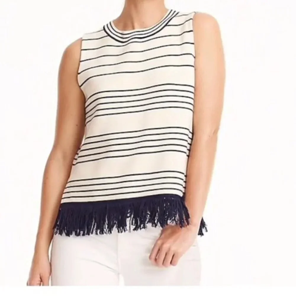 J. Crew Fringed Boatneck Striped Shell Tank M